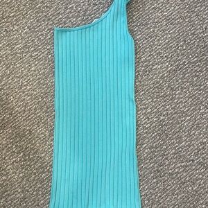 Zara One-Shoulder Ribbed Dress in Teal